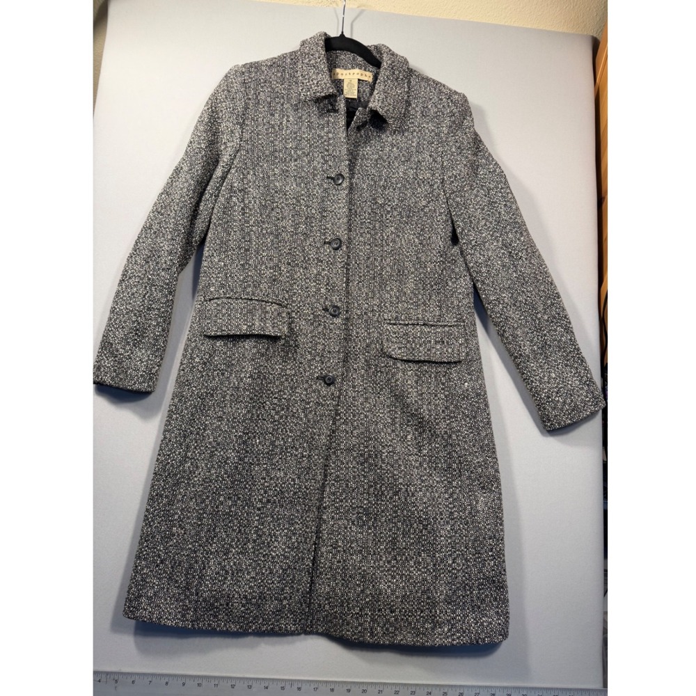 Apostrophe Womens Wool Blend Tweed Car Coat Black White Salt Pepper Size 12